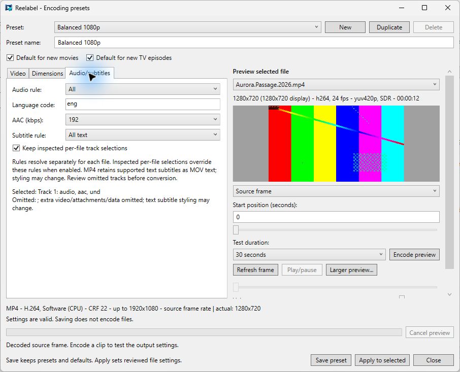 Audio and subtitle rules