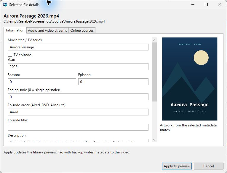 Selected file information editor