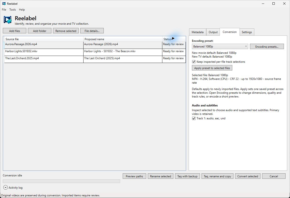 Conversion workspace