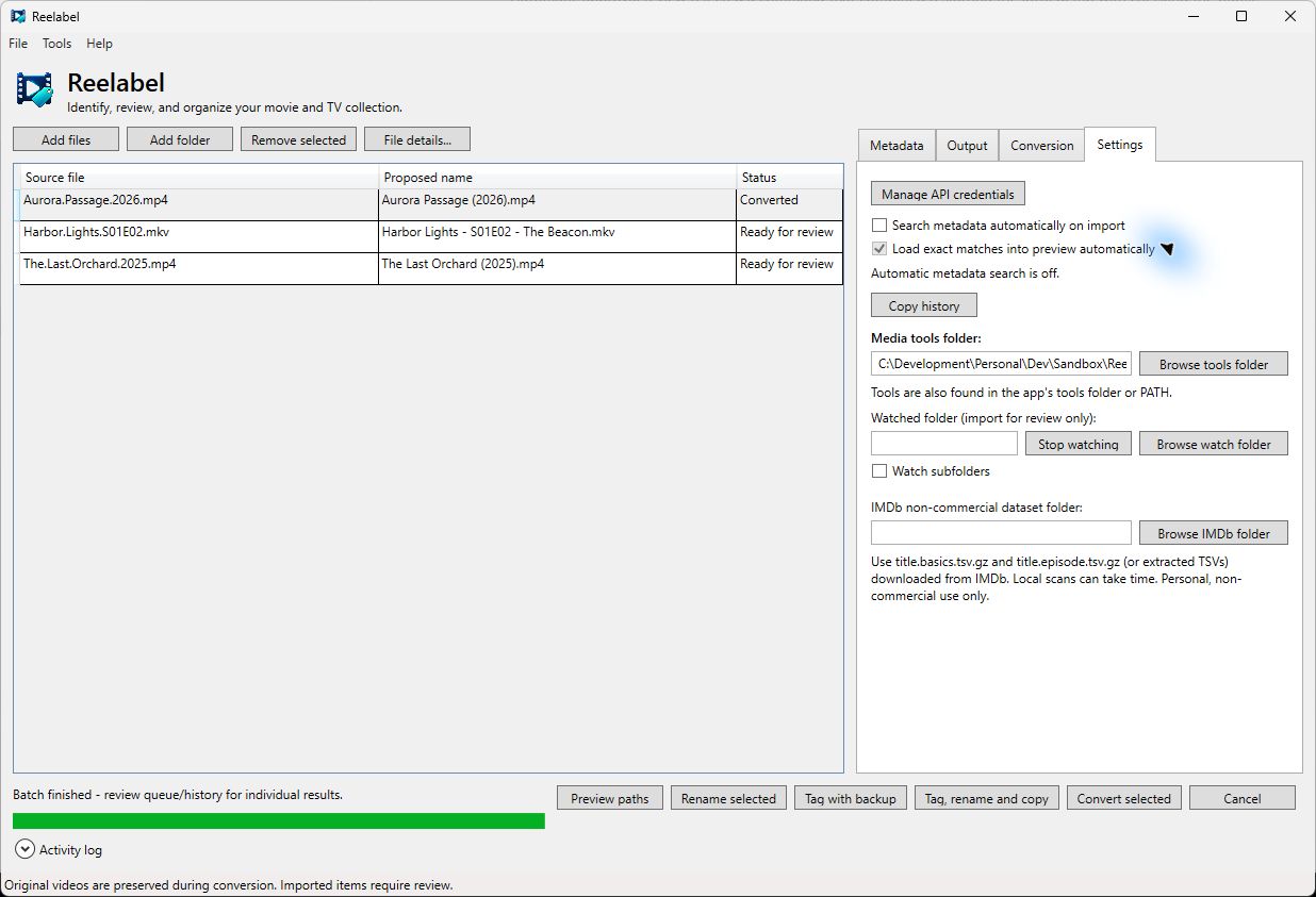 Settings workspace