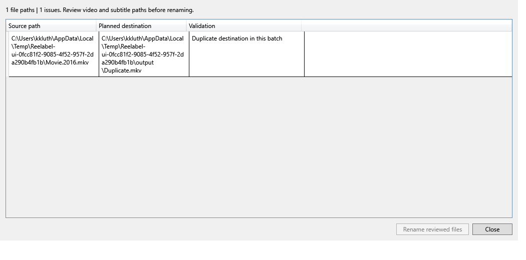 Duplicate naming destination blocks rename