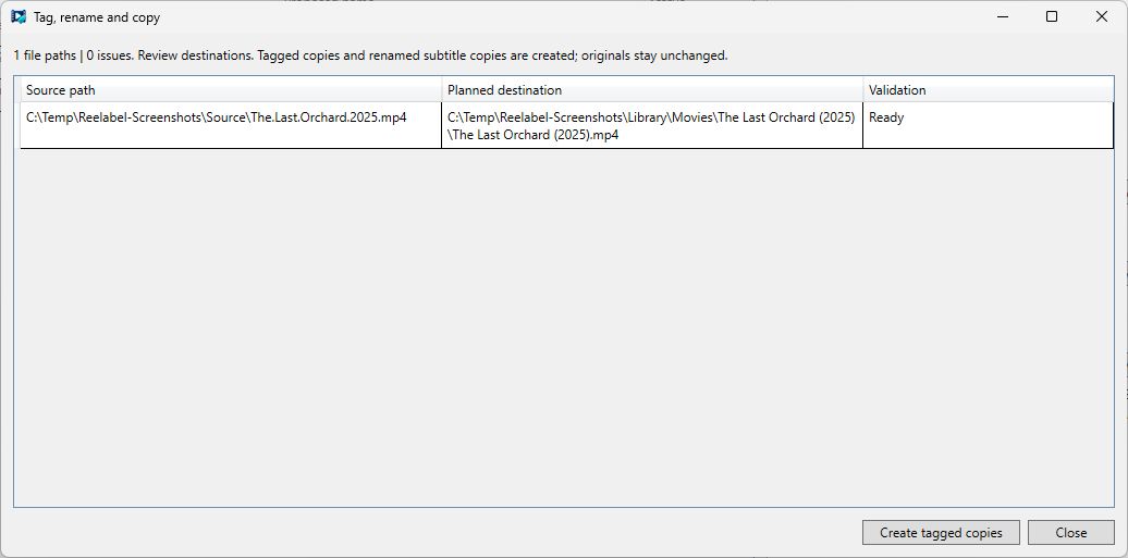 Tag, rename and copy review
